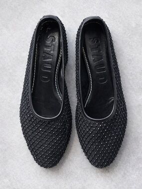 Brand New STAUD Black Beaded Pointed Ballet Flats